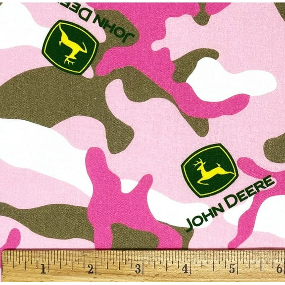 1 Fat Quarter - John Deere Farm Pink Camo Cotton Fabric - 21" X 18"
