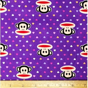 1 Fat Quarter - Julius Monkey Paul Frank on Lavender Cotton Fabric - 21" X 18"