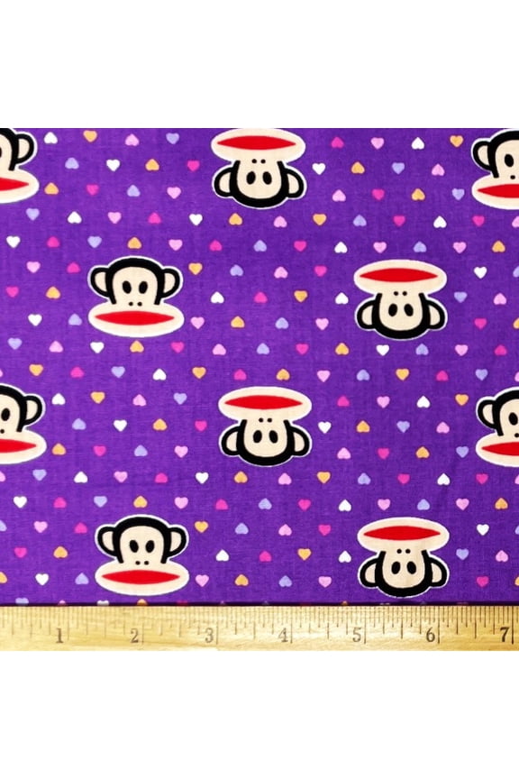 1 Fat Quarter - Julius Monkey Paul Frank on Lavender Cotton Fabric - 21" X 18"
