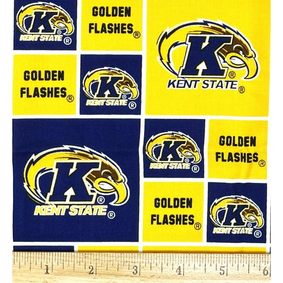 1 Fat Quarter - Kent State University Golden Flash the Eagle Block Cotton Fabric - 21" X 18"