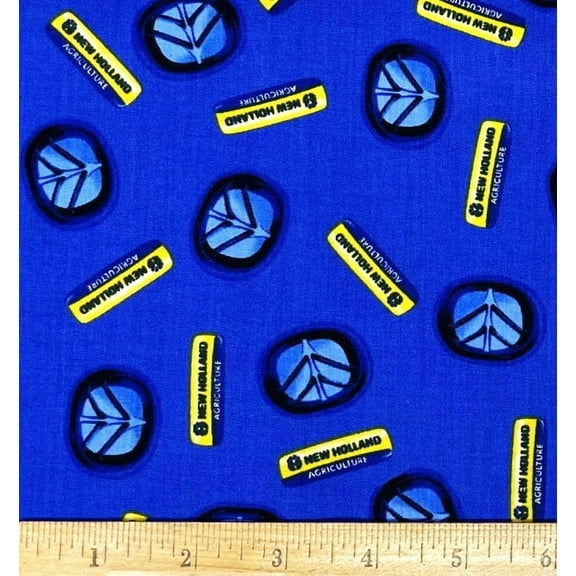 1 Fat Quarter - New Holland Farm Tractor Farming on Blue Cotton Fabric - 21" X 18"