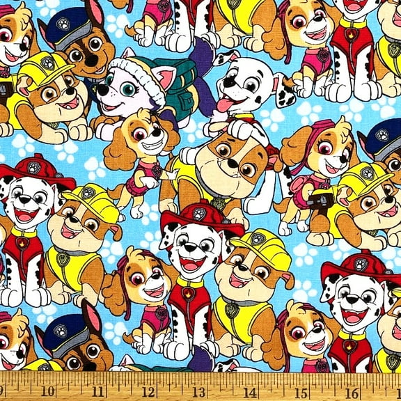 1 Fat Quarter - Paw Patrol Friends Rescue on Blue Cotton Fabric - Chase Rubble Skye & More (Great for Quilting, Sewing, Craft Projects & More) 18" X 21"