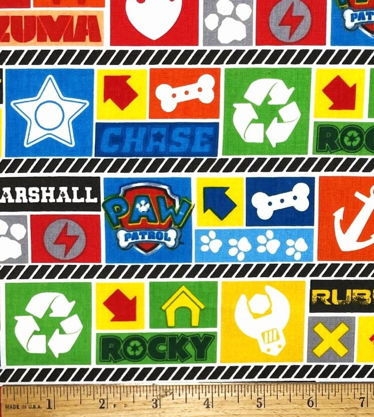 1 Fat Quarter - Paw Patrol Marshall Chase Rubble & Rocky Colorful Names Striped Cotton Fabric - 21" X 18"