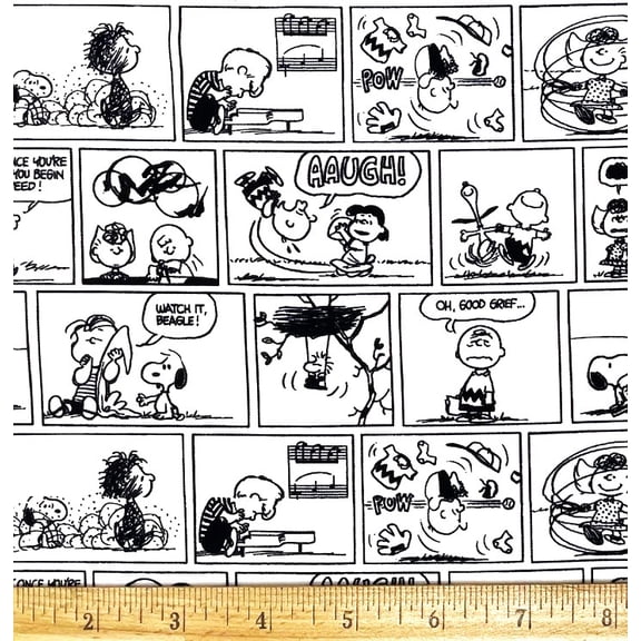 1 Fat Quarter - Peanuts Snoopy Charlie Brown & Friends Comic Stripe Cotton Fabric - 21" X 18"