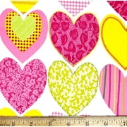 1 Fat Quarter - Pink & Magenta Hearts Striped on White Cotton Fabric - 21" X 18"