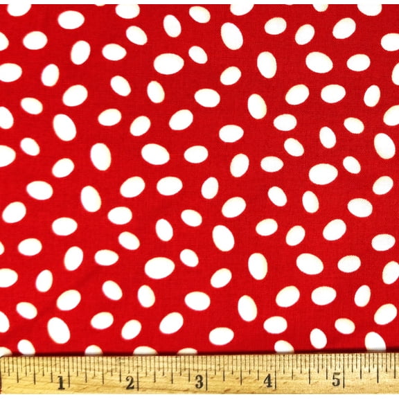 1 Fat Quarter - Tiny Farm Eggs Tossed on Red Cotton Quilting Fabric - 21" X 18"