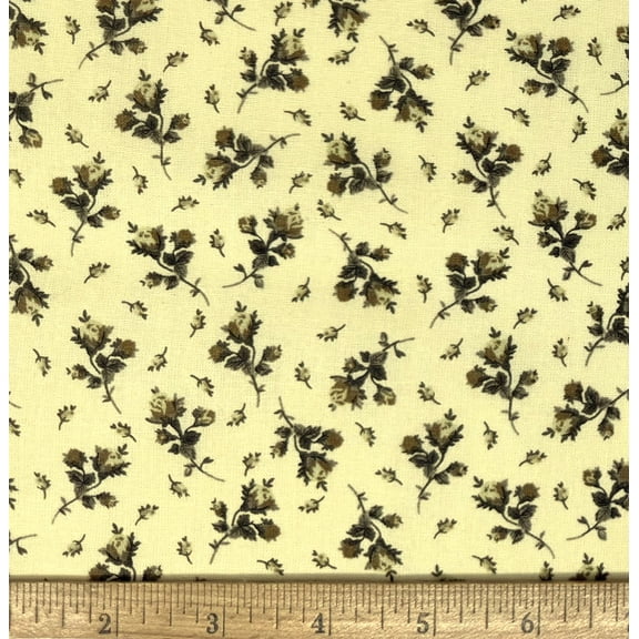 1 Fat Quarter - Tiny Oak Leaf & Branches on Cream Cotton Fabric - 21" X 18"
