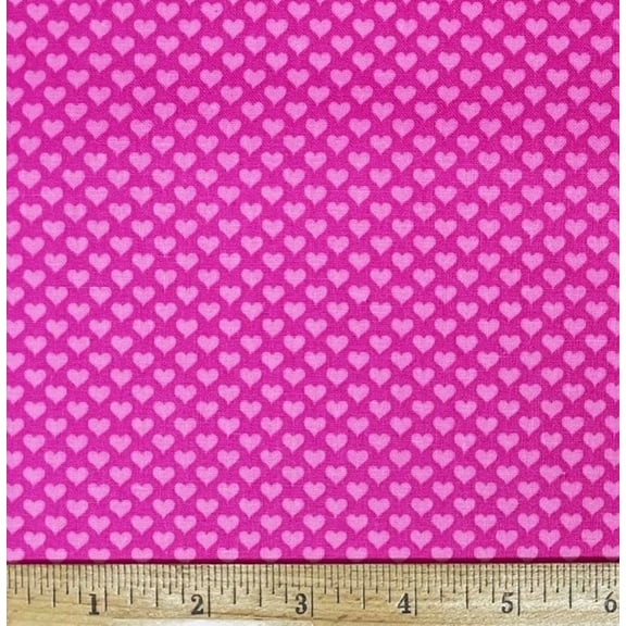 1 Fat Quarter - Tiny Pink Hearts on Pink Cotton Fabric - 21" X 18"