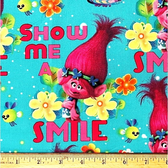1 Fat Quarter - Trolls Queen Poppy Show Me a Smile Cotton Fabric - 21" X 18"