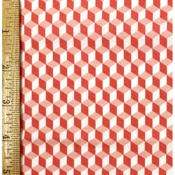 1 Fat Quarter - Tumbling Block 3D Mini Cubes Pink Cotton Fabric - 21" X 18"