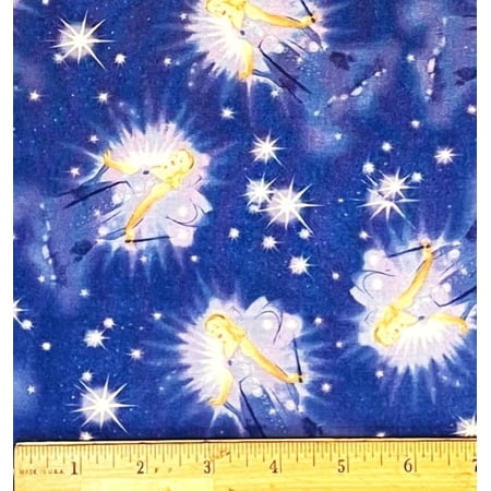 1 Yard - Disney Blue Fairy Pinocchio Thomas Kinkade Cotton Fabric (Great for Quilting, Sewing, Craft Projects, Throw Pillows & More) 1 Yard X 44" Wide