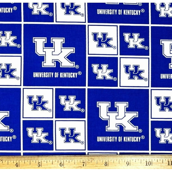 1 Fat Quarter - University of Kentucky UK Block Blue Cotton Fabric - 18" X 21"