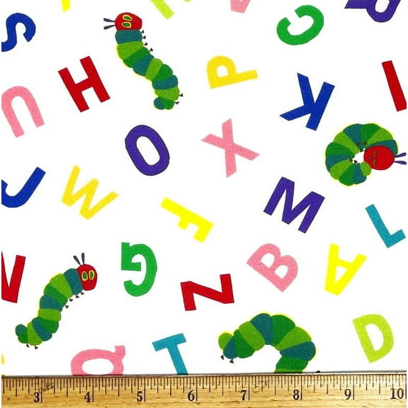 1 Fat Quarter - Very Hungry Caterpillar & ABCs on White Cotton Fabric - 21" X 18"