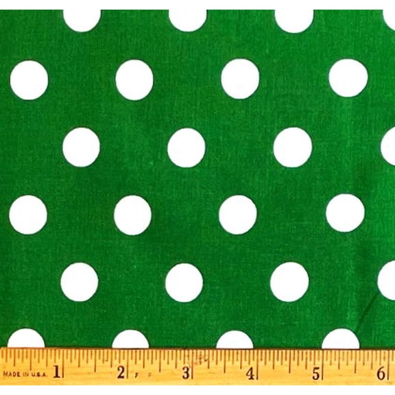 1 Fat Quarter - White 1/2 inch Polka Dots on Green Cotton Fabric - 21" X 18"