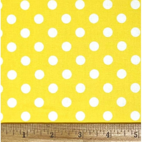 1 Fat Quarter - White Polka Dots on Yellow Cotton Fabric - 21" X 18"