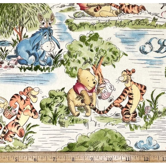 1 Fat Quarter - Winnie the Pooh Blustery Day Piglet Tigger Eeyore Cotton Fabric - 21" X 18"
