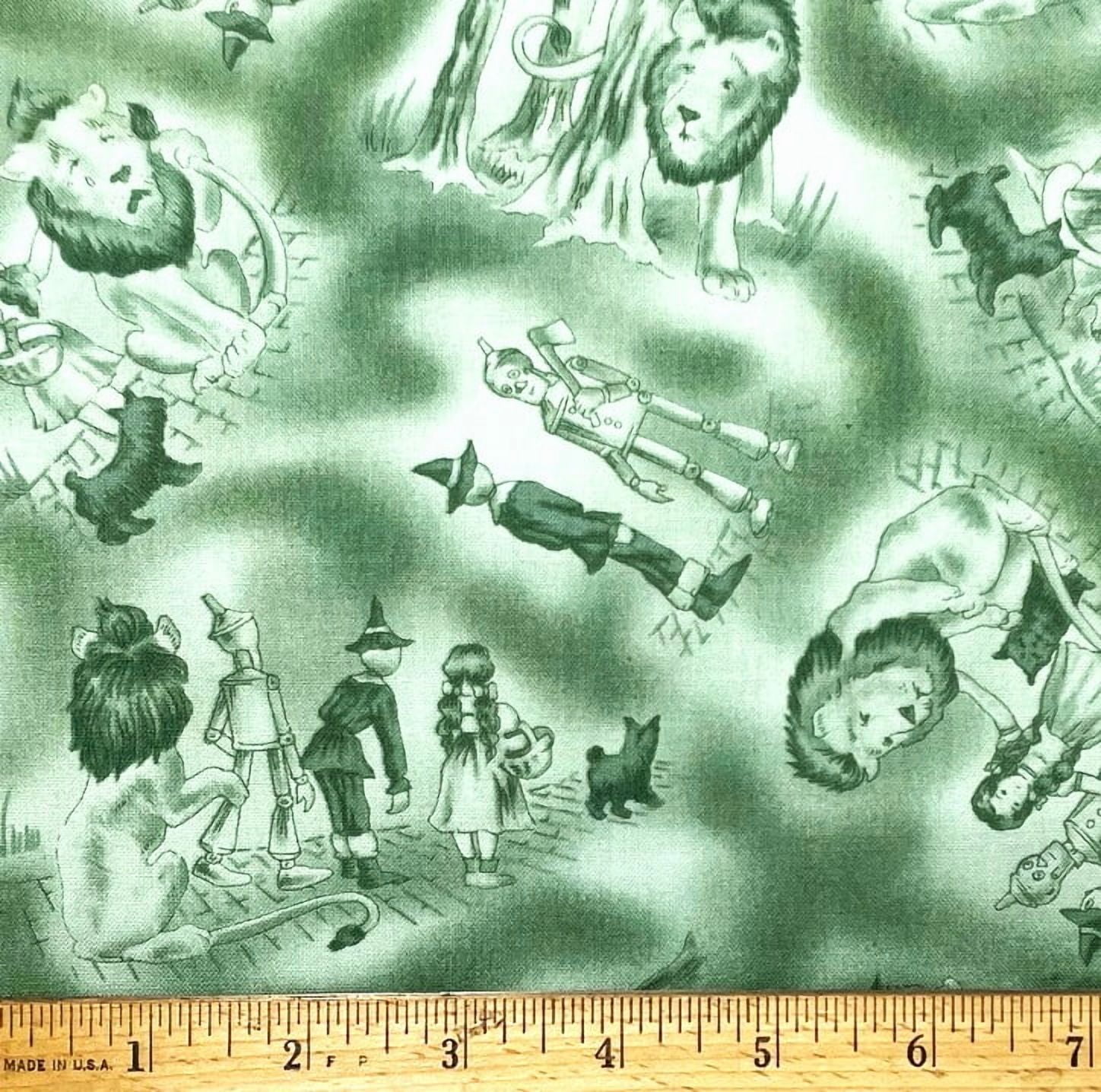 1 Fat Quarter - Wizard of Oz Dorothy Toto Lion Scarecrow & Tinman Green Cotton Fabric - 21" X 18"
