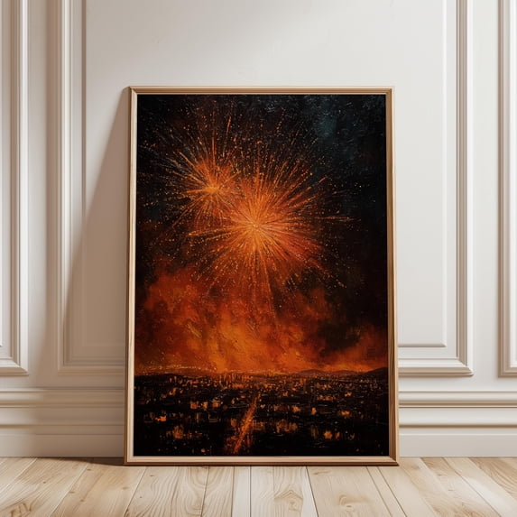 1. Fiery Orange Fireworks Above Dark City Skyline Dramatic Night ...