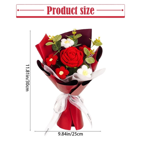 1 Finished Yarn Bouquet Of Roses Handmade Crochet Flower Bouquet Rose And Puff Flower Arrangement For Qixi Festival Birthday,Christmas