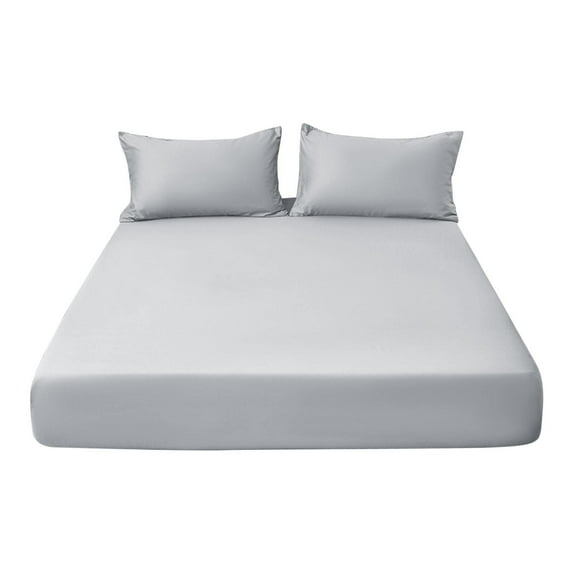1*Fitted Sheet, 2*Pillowcases Fitted Bottom Sheet Queen Fitted Sheet Solid Color Fitted Bed Sheet Soft Bottom Sheet with 11" Deep Pocket Washed Mattress Cover Fit Bed Sheets