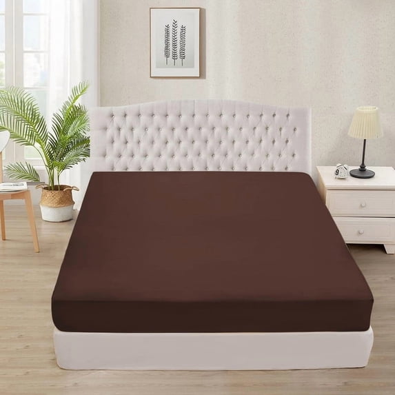 1 Fitted Sheet Only Alaskan King (108''x108'') Size 100% Egyptian Cotton, 800 Thread Count, 15" Deep Pocket, Snug-Fit with All-Around Elastic Chocolate Solid Pattern