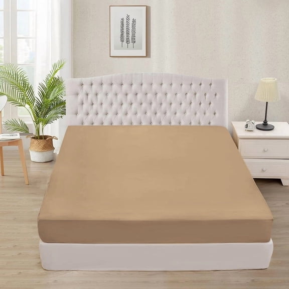 1 Fitted Sheet Only Texas King (80''x98'') Size 100% Egyptian Cotton, 800 Thread Count, 15" Deep Pocket, Snug-Fit with All-Around Elastic Taupe Solid Pattern
