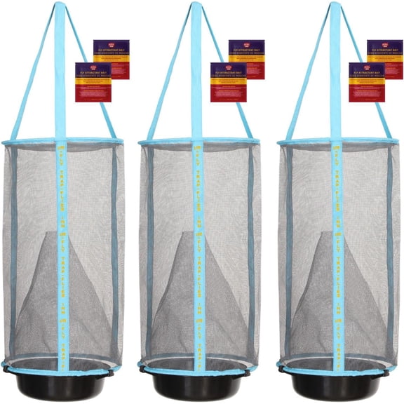 1 Flies Inn LITE Fly Cage Ranch Fly Trap with 2 Flies Inn Fly Bait Refill, Low Odor, Reusable, Built to Last for Years (3 Trap + 6 Bait, 1)