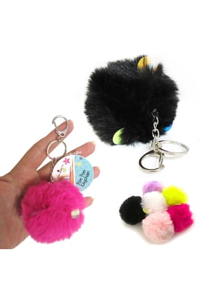 1 Fluffy Key Chain Ring Pom Pom Fur Faux Puff Balls Charm Handbag Tassel Hook !!