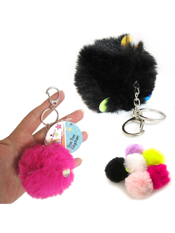 1 Fluffy Key Chain Ring Pom Pom Fur Faux Puff Balls Charm Handbag Tassel Hook !!