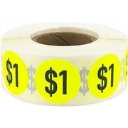 $1 Fluorescent Yellow Pricing Sale Circle Stickers, 0.75 Inches Round, 500 Labels on a Roll