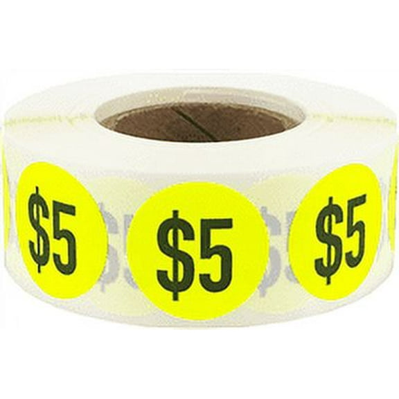 $1 Fluorescent Yellow Pricing Sale Circle Stickers, 0.75 Inches Round, 500 Labels on a Roll