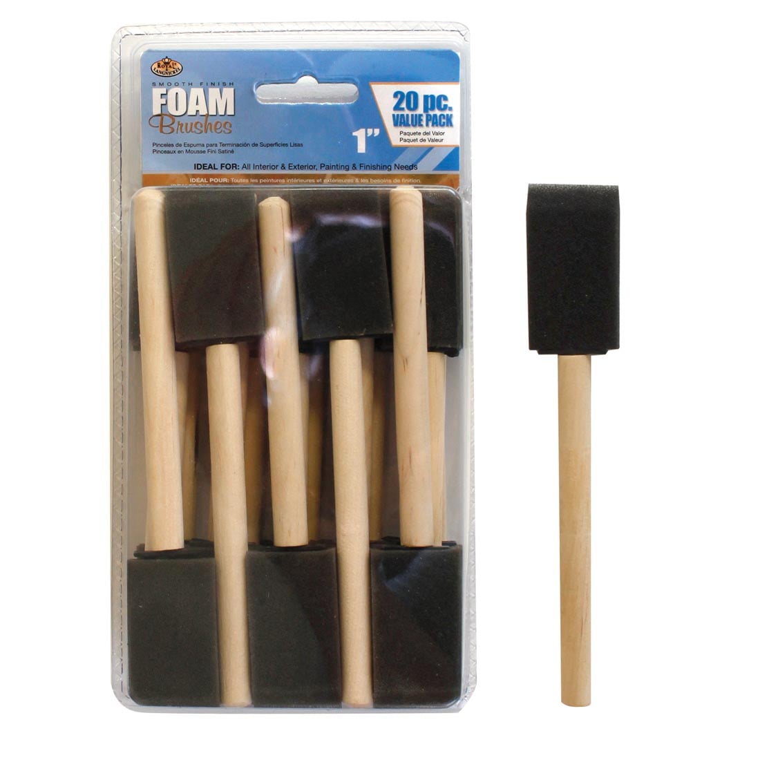 1 Foam Brushes with Wooden Handle - 20 Pack Royal Brush