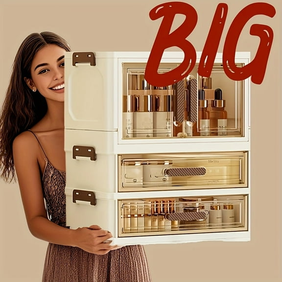 1 Foldable large-capacity cosmetic storage cabinet file storage box large-capacity with drawers transparent drawer cabinet suitable for storing cosmetics, skin care products, files and books-2025