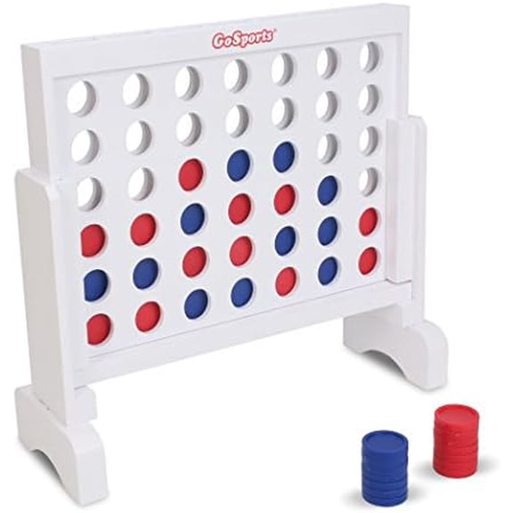 1 Foot Width Wooden 4 in a Row Game - Choose White or Dark Stain – Includes Connect Coins, Portable Case and Rules