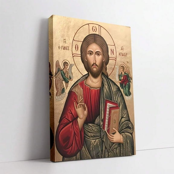 1 Frameless Retro Orthodox Saint Image Wrapped Wall Art Poster Canvas Painting, Wooden Frame, Golden Background, Religious Figure Wall Art, with Frame, Suitable for Elegant Home Decoration,