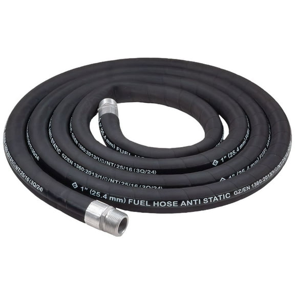 1" Fuel Transfer Hose 20FT Compatible with Diesel, Gasoline, Kerosene & Petroleum-Based Fluids - Anti-Static NBR Rubber Hose with 1" NPT Male Ends, 50 PSI Working Pressure