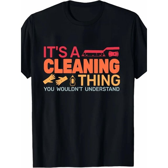 1 Fun Retro Cleaning Team Pattern Men'S Black T-Shirt Round Neck, Casual Spor, Vintage Birthday Gift