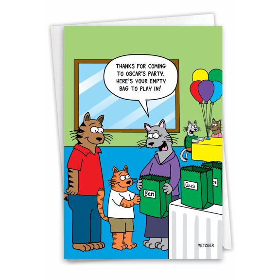 NobleWorks Funny Cats Birthday Greeting Card w/ 5x7 Envelope (1 Card), for Men, Women, Bday Empty Bag C3334BDG