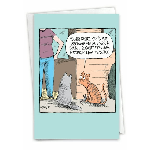 NobleWorks Funny Cats Birthday Greeting Card w/ 5x7 Envelope (1 Card), for Men, Women, Bday Rodent Present C3286BDG