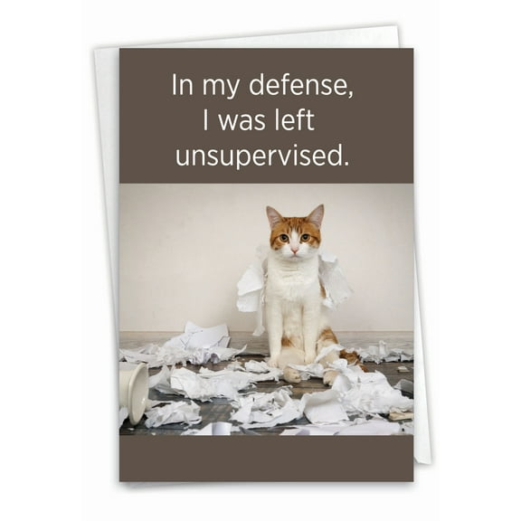NobleWorks Funny Cats Birthday Greeting Card w/ 5x7 Envelope (1 Card), for Men, Women, Bday Unsupervised Cat C9369BDG