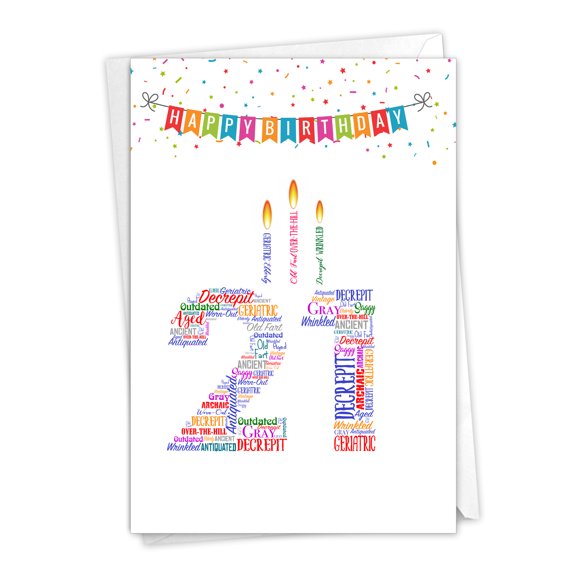 1 Funny Birthday Card with Envelope - Word Cloud Milestones 21 C9406MBG