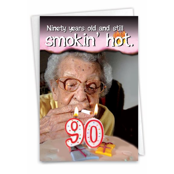 1 Funny Birthday Card with Envelope - Years Old and Hot Milestones 90 C9082MBG