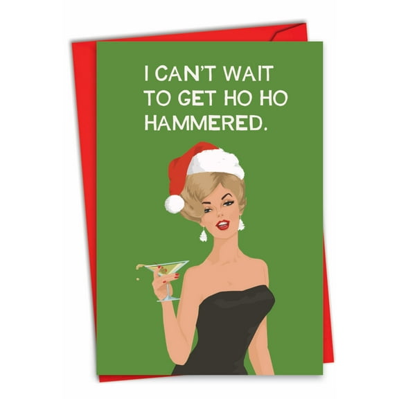 NobleWorks Funny Christmas Greeting Card w/ 5x7 Envelope (1 Card), for Women, Merry Christmas Holiday Ho Ho Hammered C2927XSG