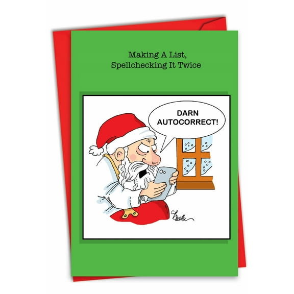 1 Funny Christmas Card with Envelope - Santa Auto-correct C3399XSG