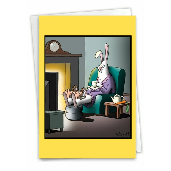 1 Funny Easter Card with Envelope - Bunny Slippers Easter C3175EAG