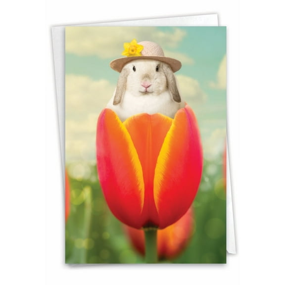 1 Funny Easter Card with Envelope - Bunny Tulip Easter C9223EAG