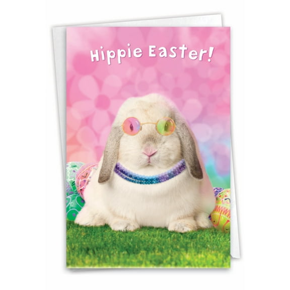 NobleWorks Funny Easter Greeting Card w/ 5x7 Envelope (1 Card), for Men, Women, Hippie Rabbit C9226EAG