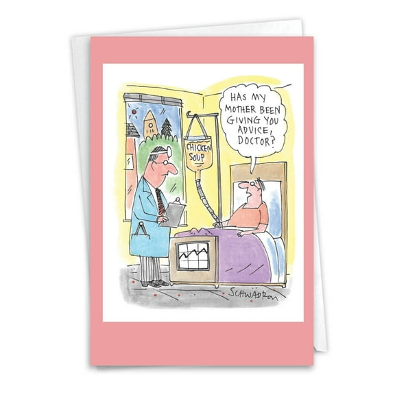 NobleWorks Funny Get Well Greeting Card w/ 5x7 Envelope (1 Card), for Men, Women, Chicken Soup I.V. C7266GWG
