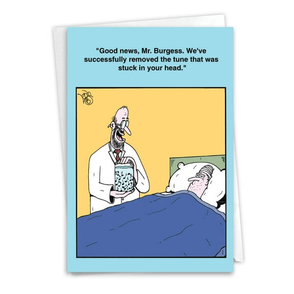 NobleWorks Funny Get Well Greeting Card w/ 5x7 Envelope (1 Card), for Men, Women, Ear Worm Operation C3670GWG