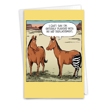 NobleWorks Funny Get Well Greeting Card w/ 5x7 Envelope (1 Card), For Men, Women, Horse Hip Replacement C1770GWG